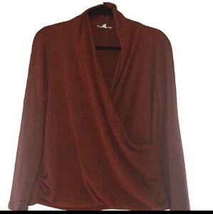 Pleione Blouse Women Size Rust V Neck Crossover Long Sleeve
